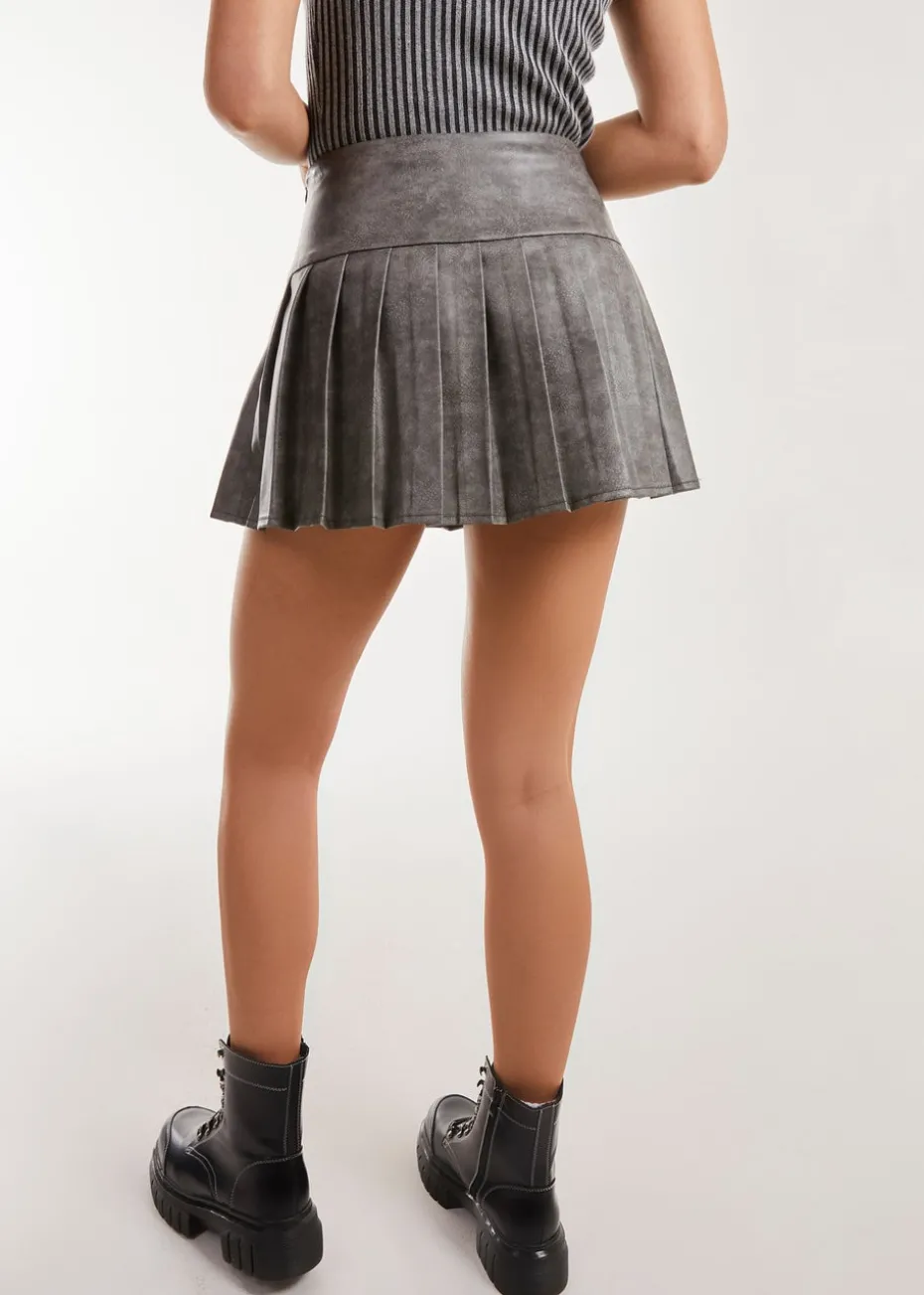 Pink Vanilla Black Stone Wash Pleated Mini Skirt
