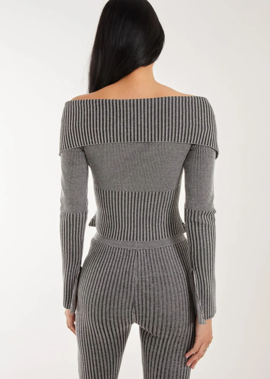 Pink Vanilla Black Washed Rib Fold-Over Cardigan