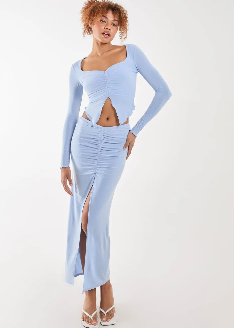 Pink Vanilla Blue Slinky Ruched Butterfly Top