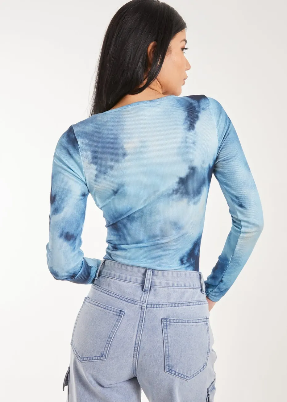 Pink Vanilla Blue Tie Dye Printed Bodysuit