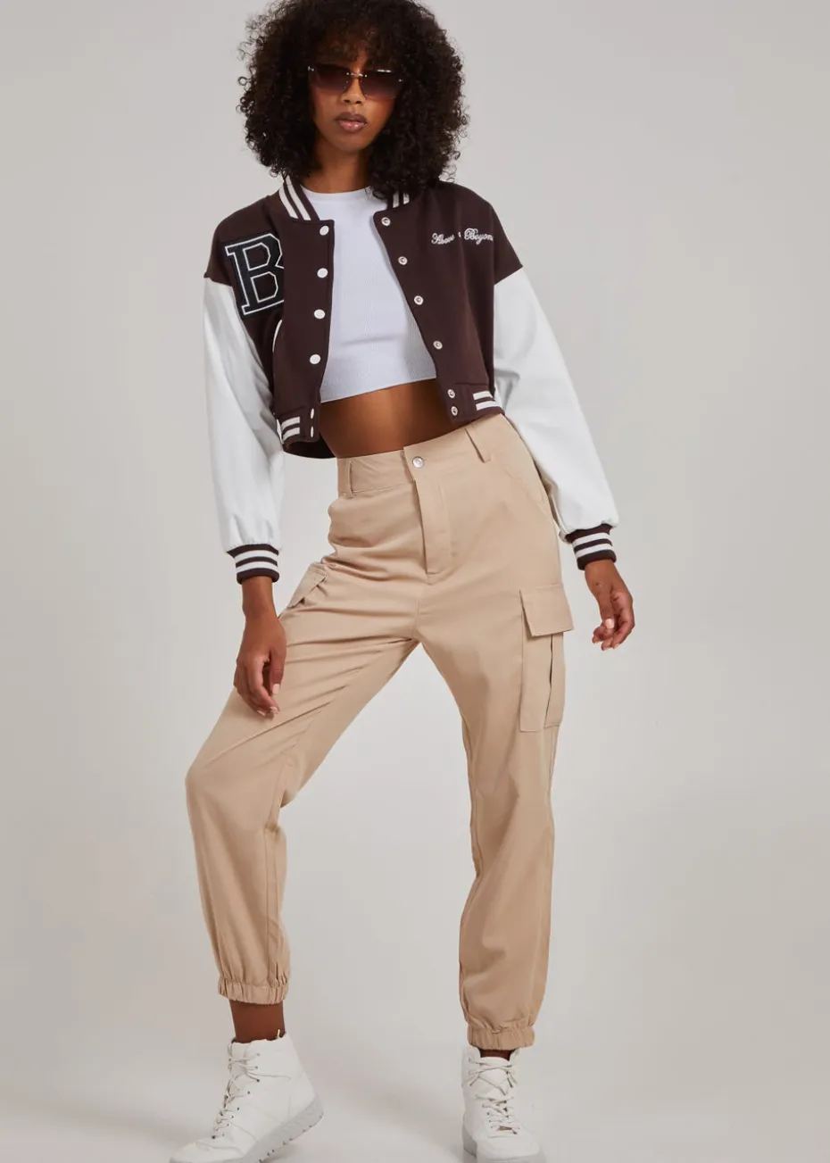 Pink Vanilla Chocolate Contrast Sleeve Baseball Jacket