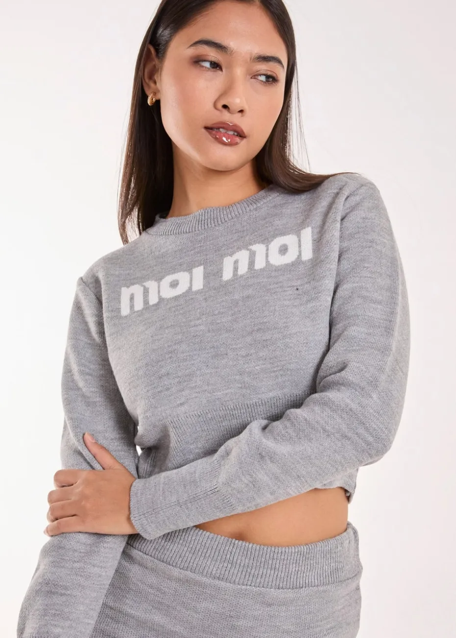 Pink Vanilla Grey Moi Moi Slogan Cropped Jumper