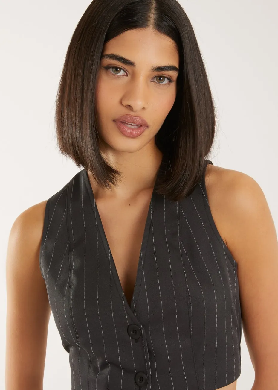 Pink Vanilla Grey Pinstripe Cropped Waistcoat