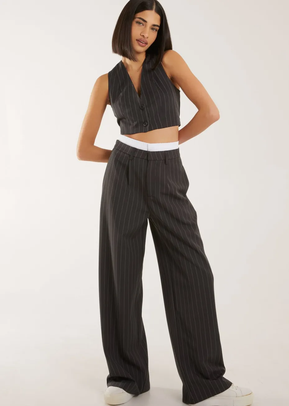 Pink Vanilla Grey Pinstripe Cropped Waistcoat