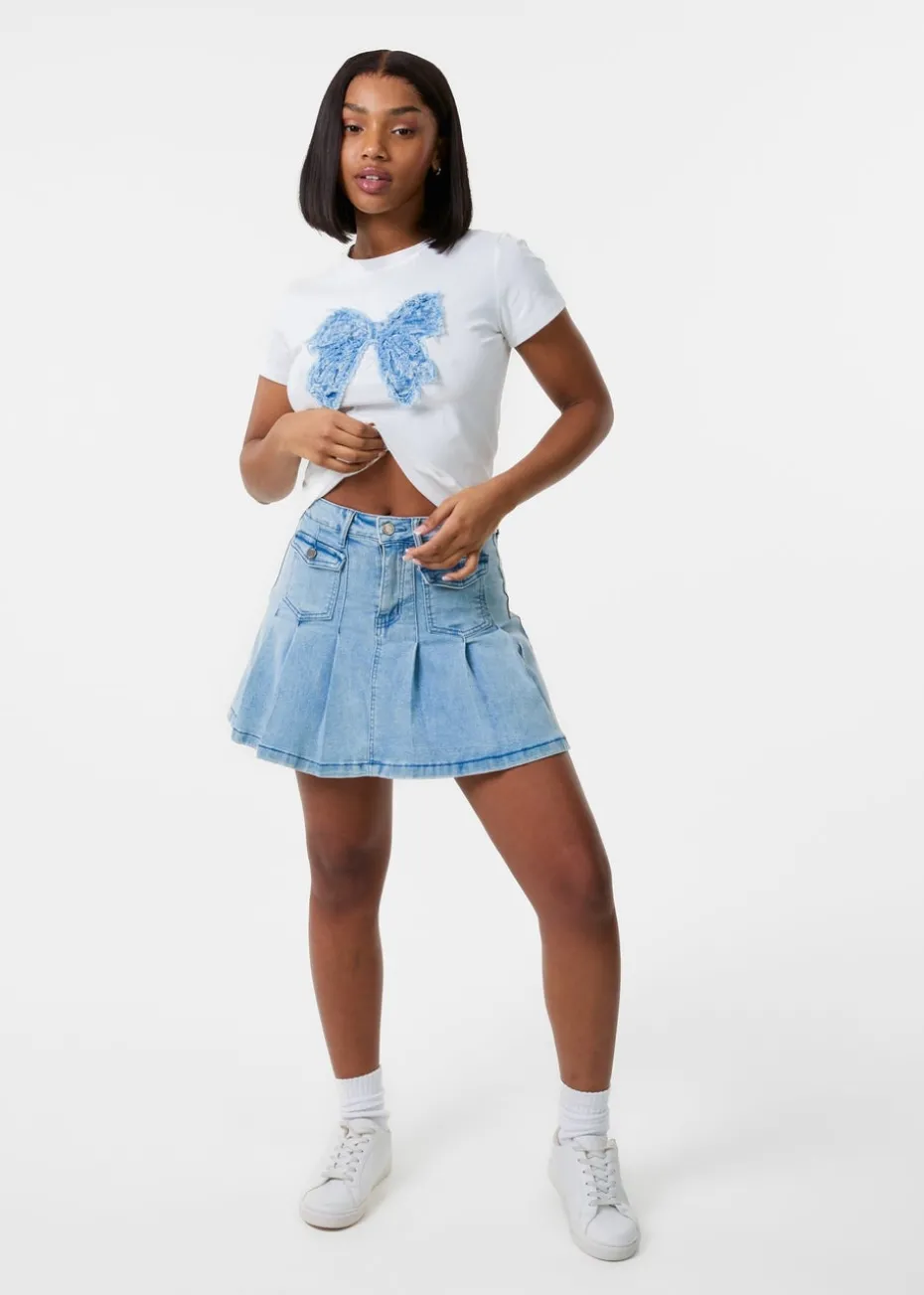 Pink Vanilla Ivory Bow Patchwork T-Shirt