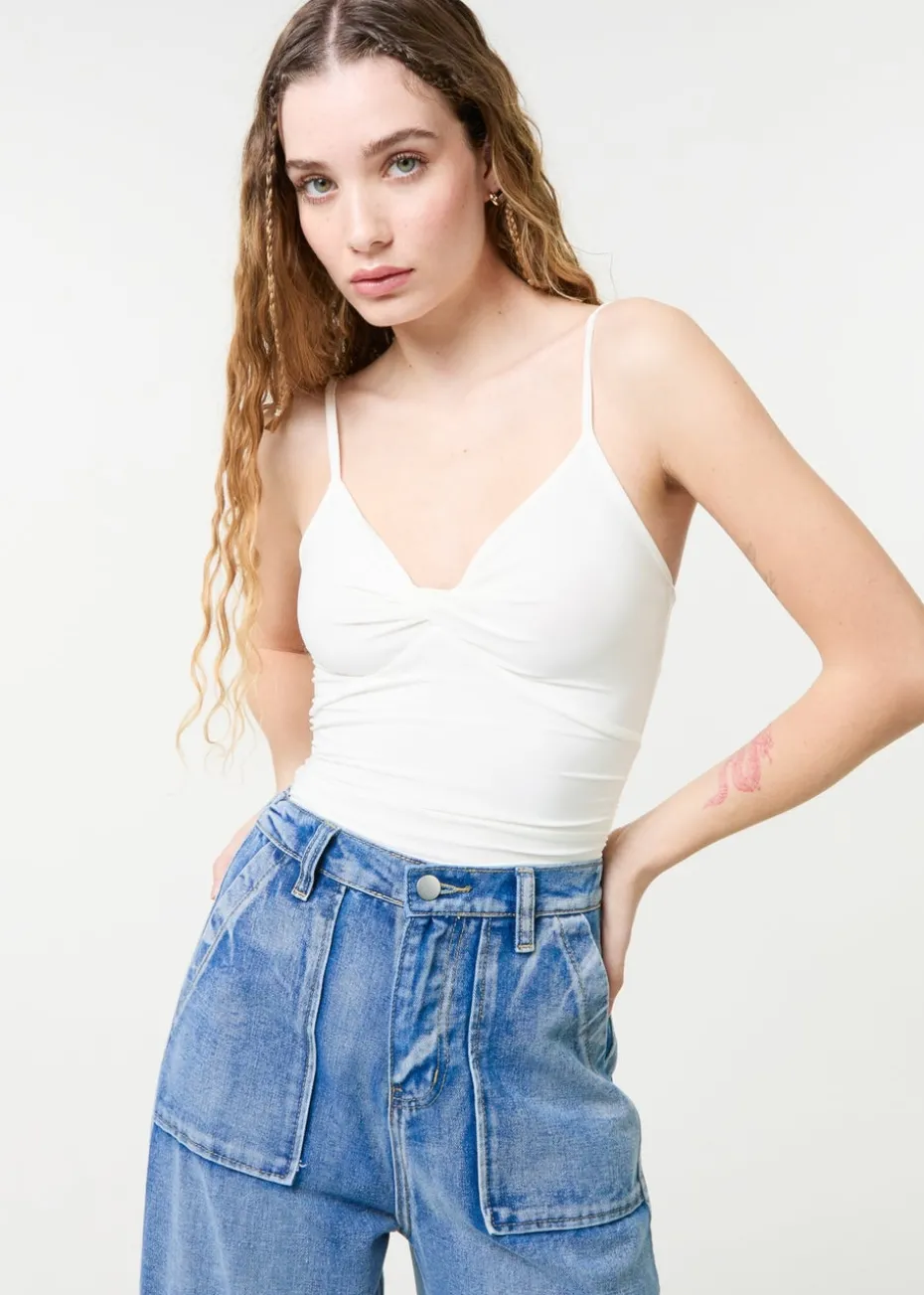 Pink Vanilla Ivory Slinky Twist Front Bodysuit