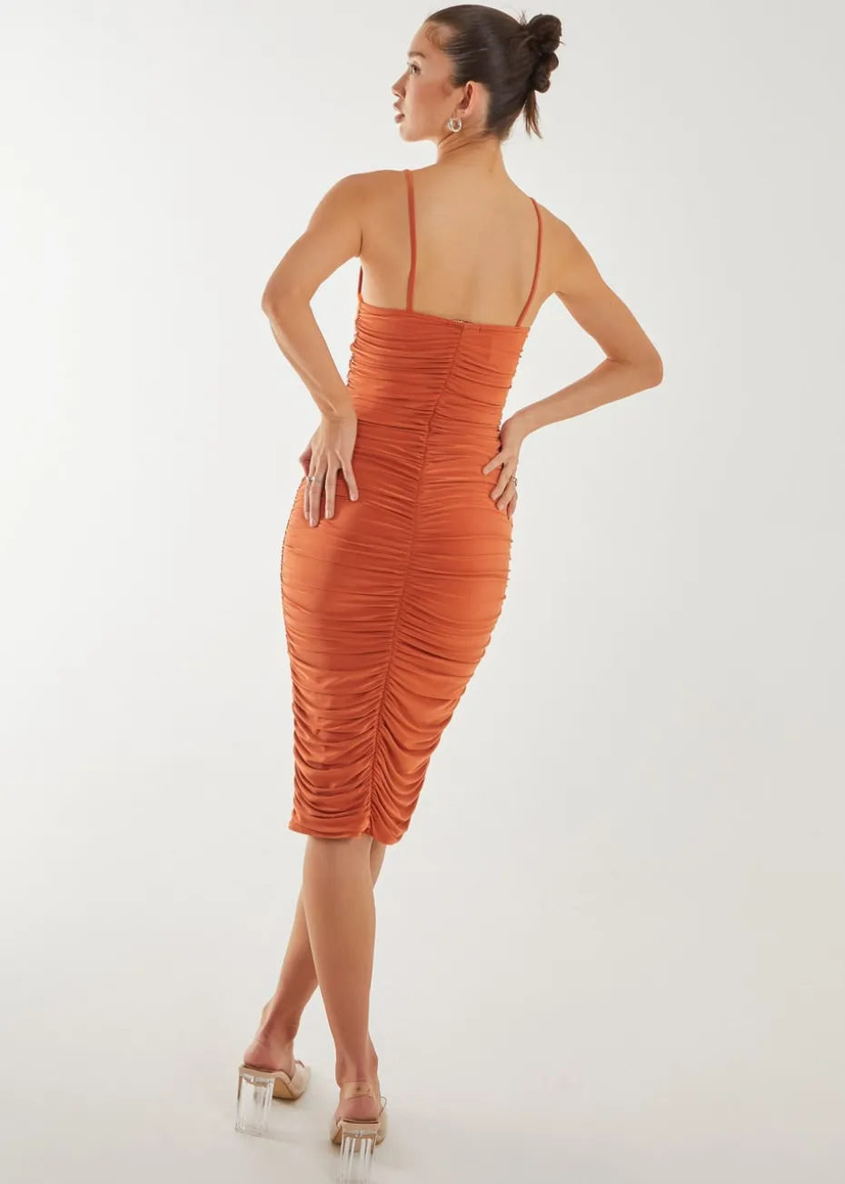 Pink Vanilla Orange Cowl Neck Midi Dress
