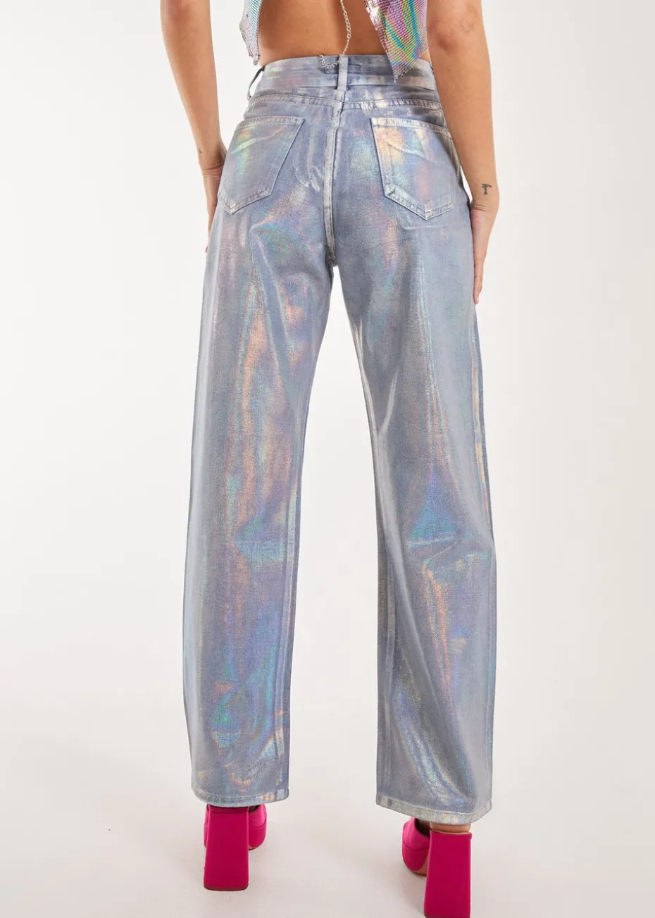 Pink Vanilla Silver Metallic Silver Foil Coated Jeans