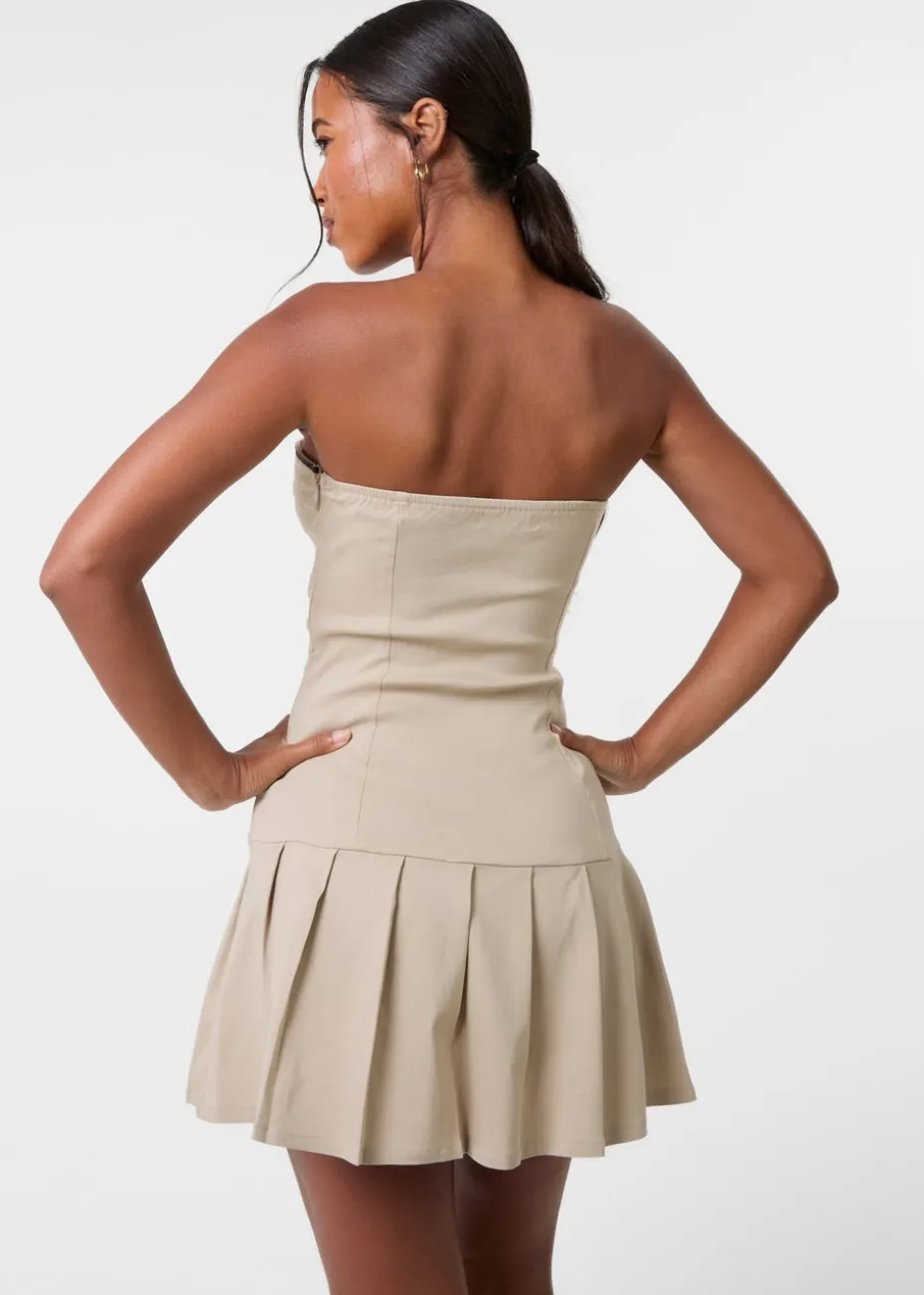 Pink Vanilla Stone Bandeau Pleated Mini Dress