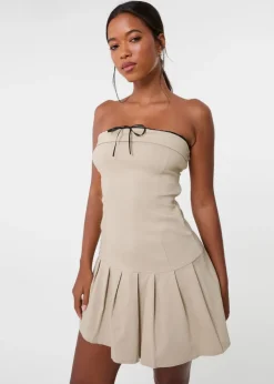 Pink Vanilla Stone Bandeau Pleated Mini Dress