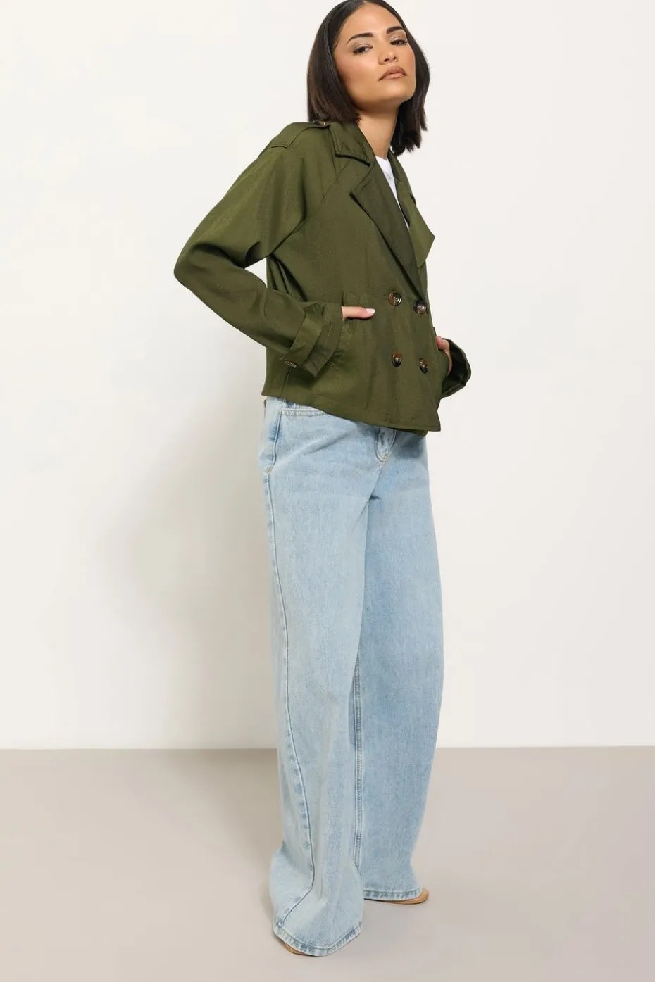Pixiegirl Olive Green Cropped Trench Duster Coat