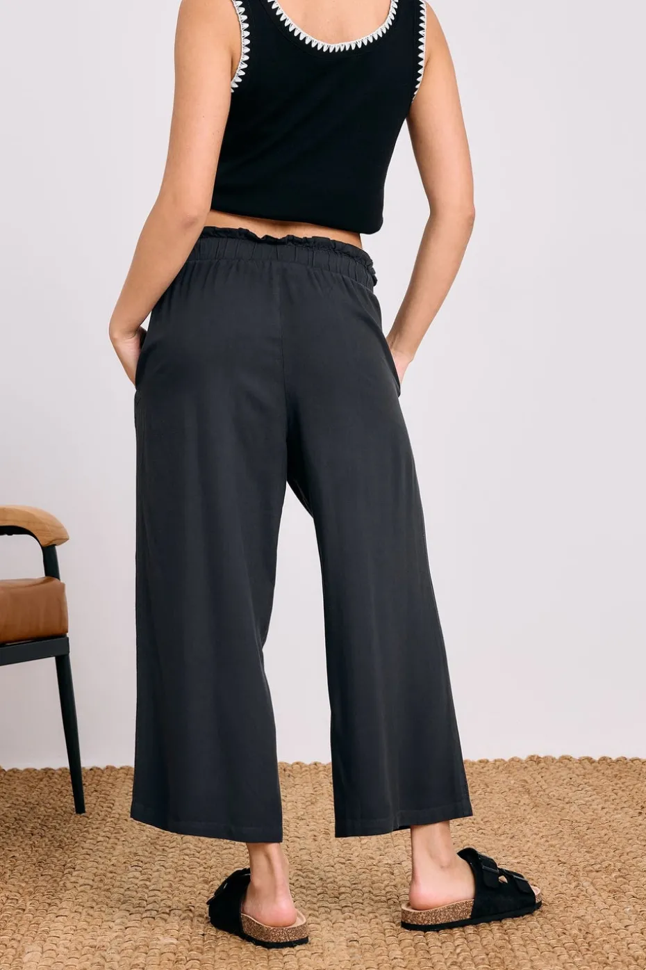 Pixiegirl Petite Black Acid Wash Cropped Trousers