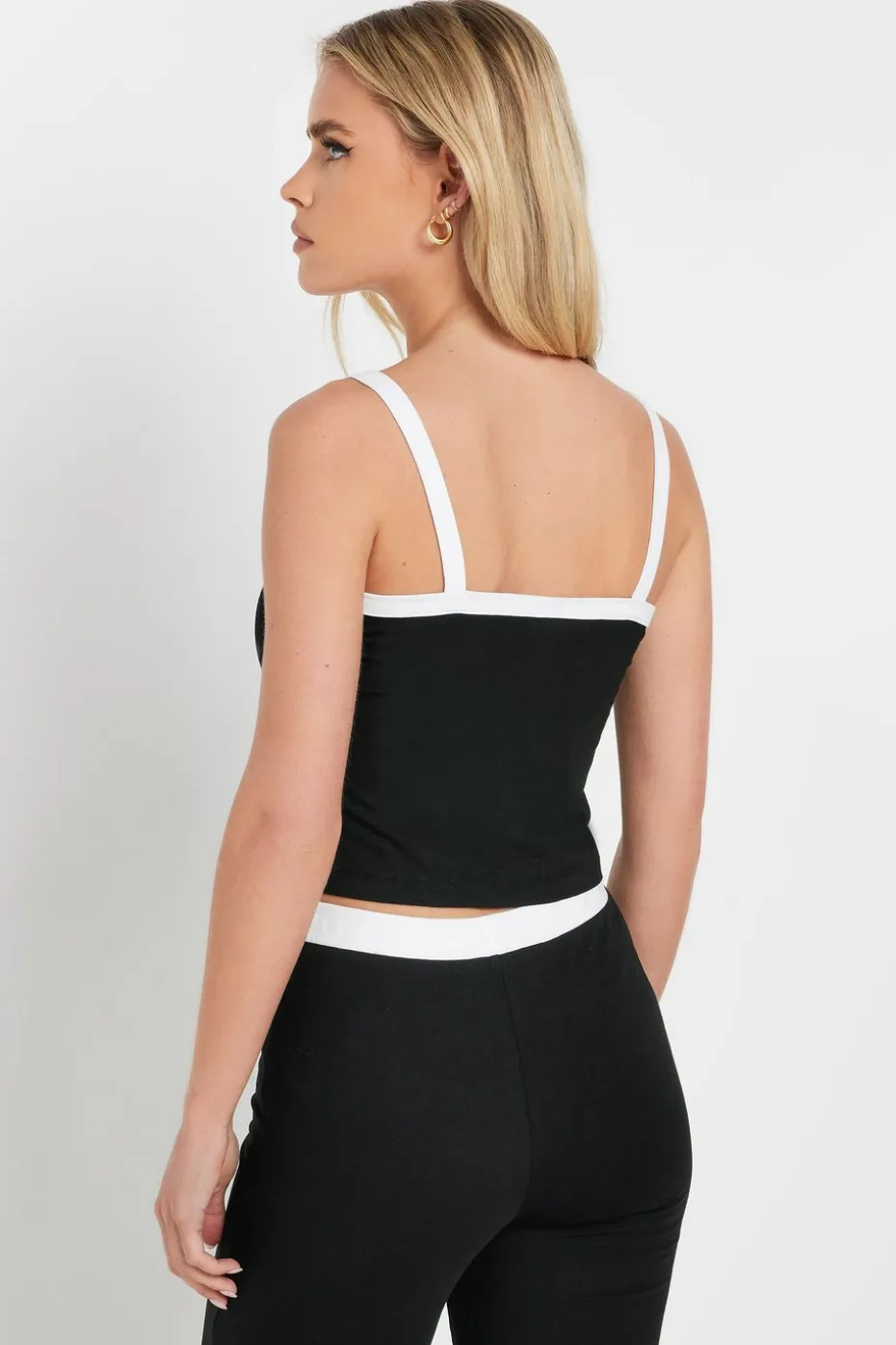 Pixiegirl Petite Black Contrast Drawstring Vest Top