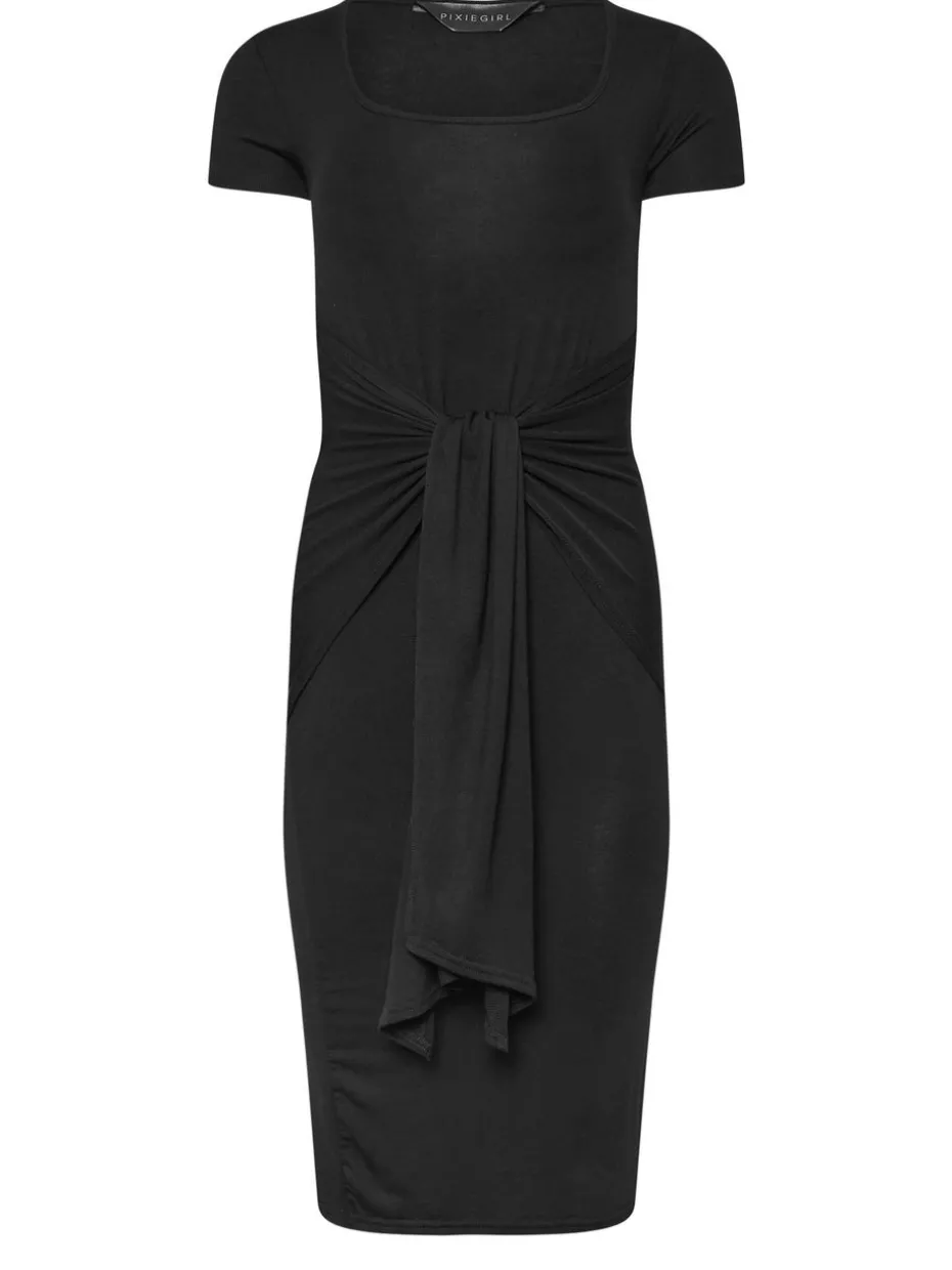 Pixiegirl Petite Black Tie Front Bodycon Midi Dress