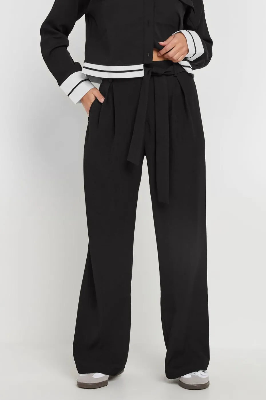 Pixiegirl Petite Black Woven Side Wrap Trousers