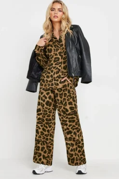 Pixiegirl Petite Brown Leopard Print Long Sleeve Shirt