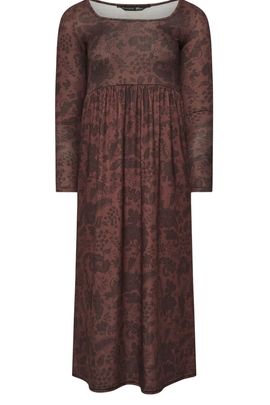 Pixiegirl Petite Brown Paisley Print Midi Tea Dress