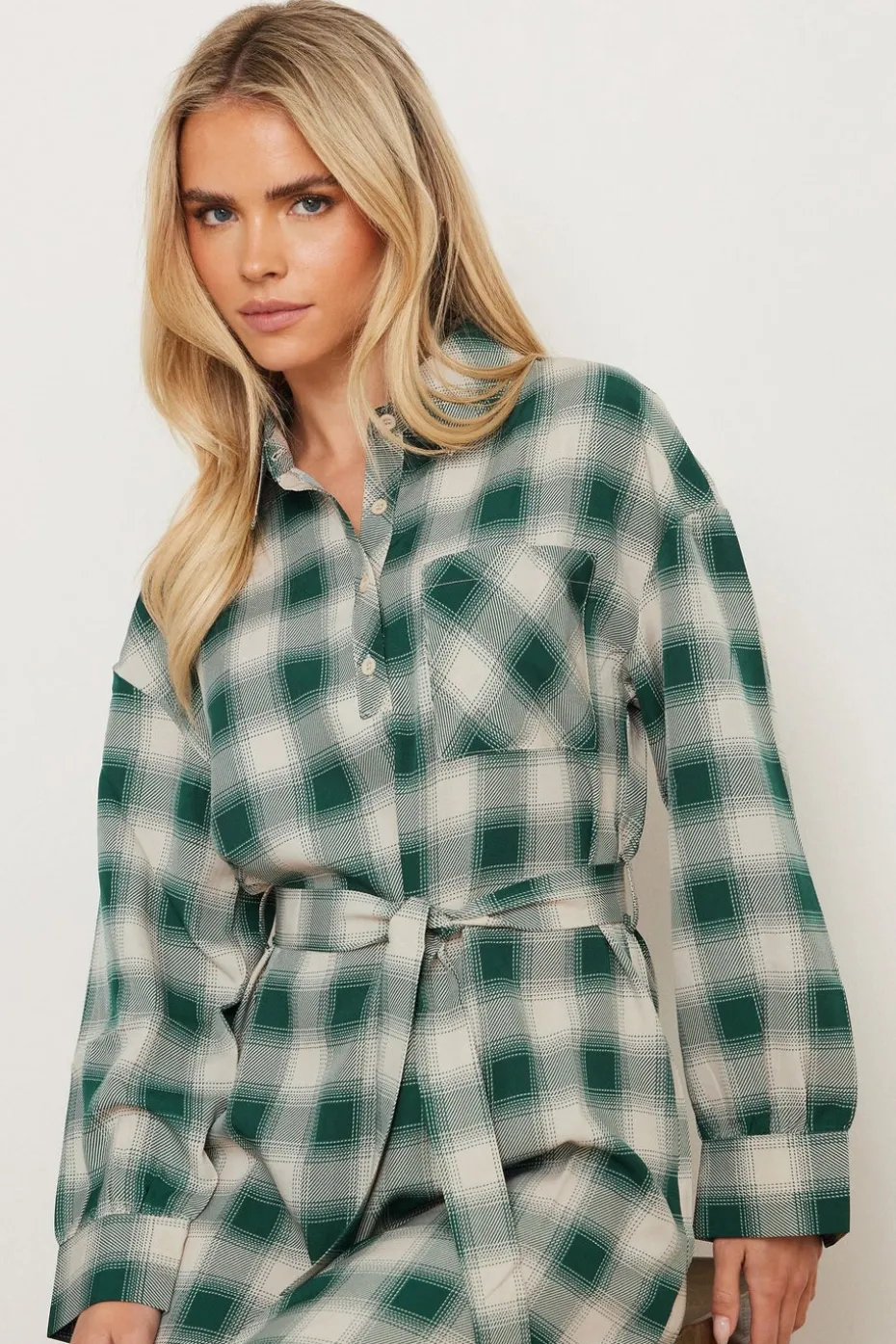 Pixiegirl Petite Green Check Print Shirt Dress
