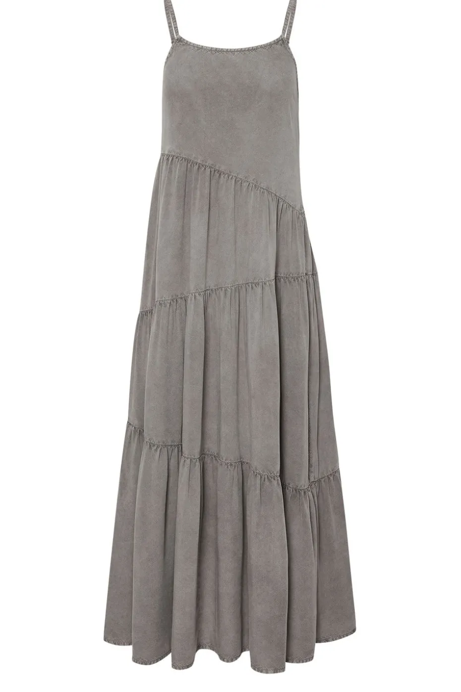 Pixiegirl Petite Grey Acid Wash Asymmetric Tiered Maxi Dress