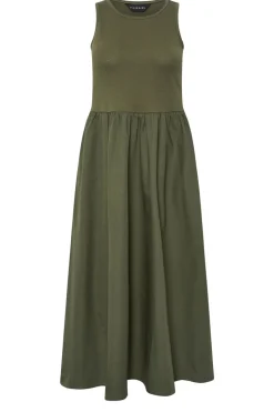 Pixiegirl Petite Khaki Green Jersey & Woven Mix Fabric Midaxi Dress