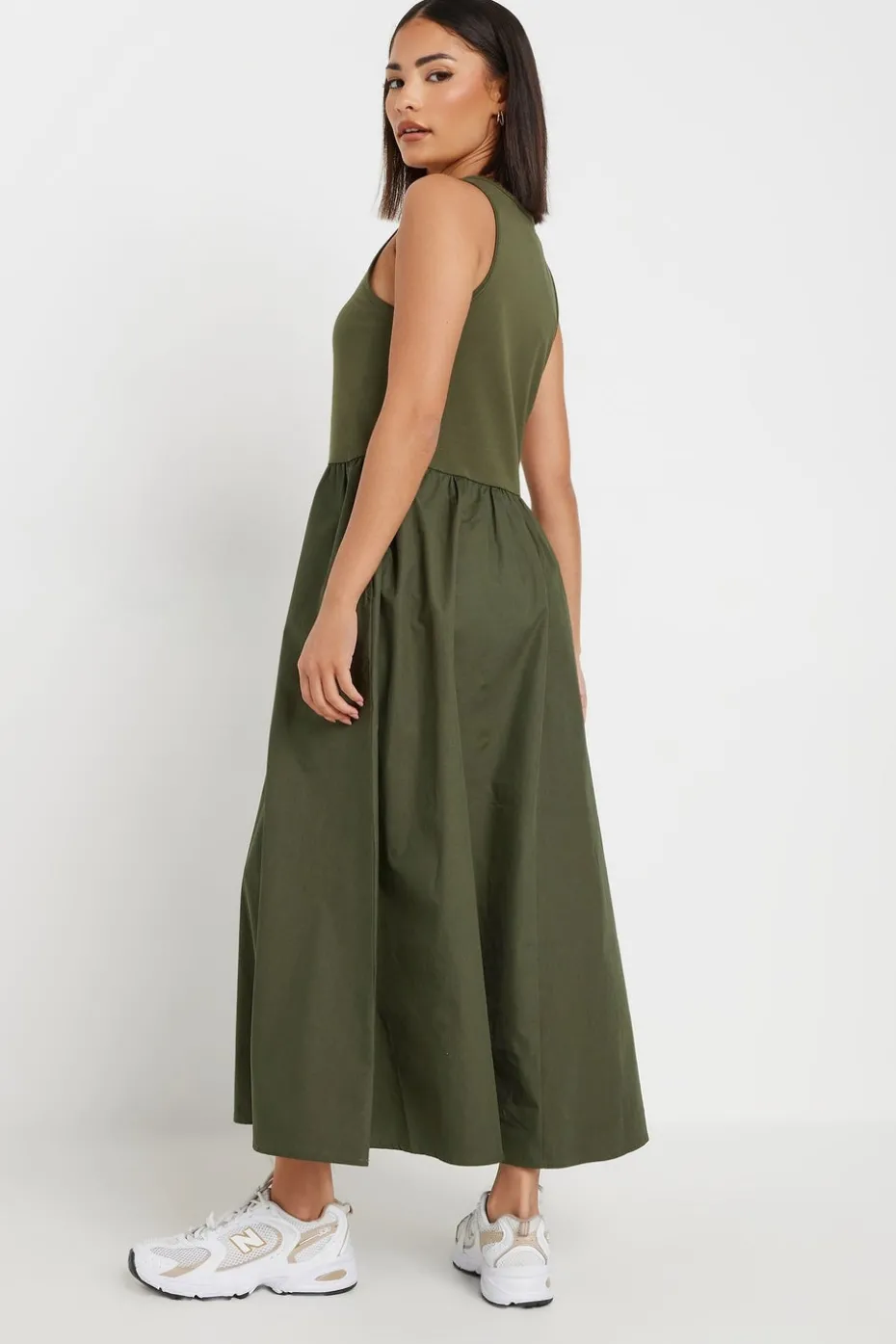Pixiegirl Petite Khaki Green Jersey & Woven Mix Fabric Midaxi Dress