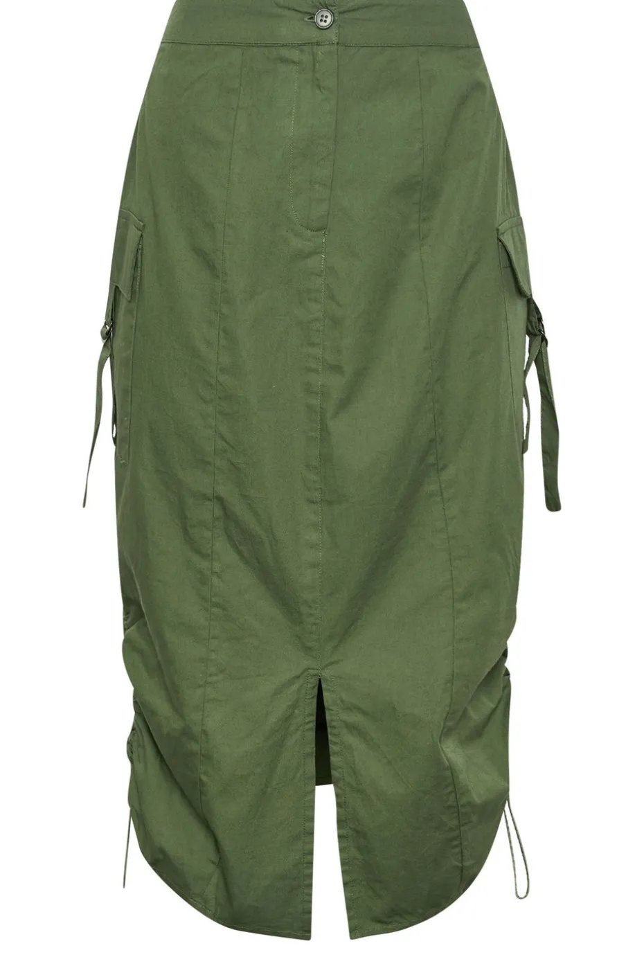 Pixiegirl Petite Khaki Green Cargo Ruched Midi Skirt
