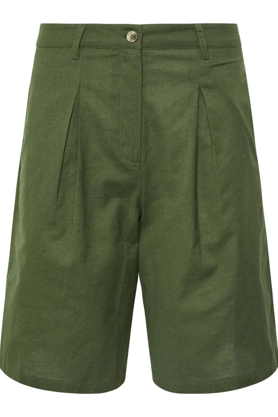 Pixiegirl Petite Khaki Green Linen Bermuda Shorts