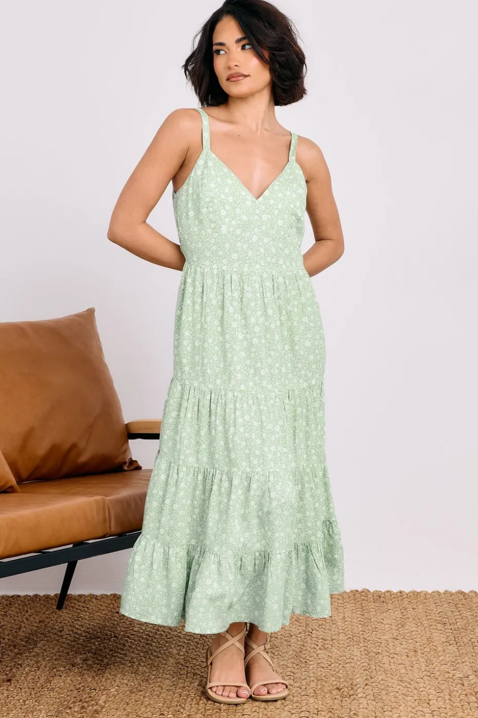 Pixiegirl Petite Mint Green Floral Tie Back Midi Dress