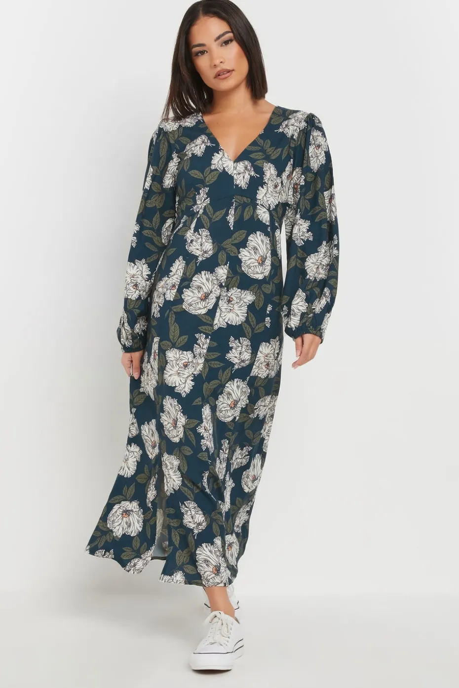 Pixiegirl Petite Navy Blue Floral Midi Tea Dress