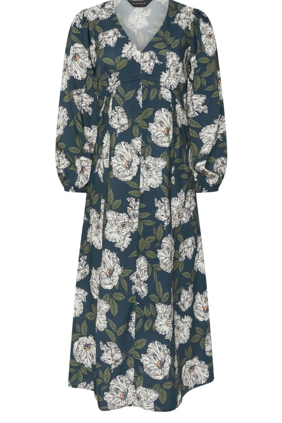 Pixiegirl Petite Navy Blue Floral Midi Tea Dress