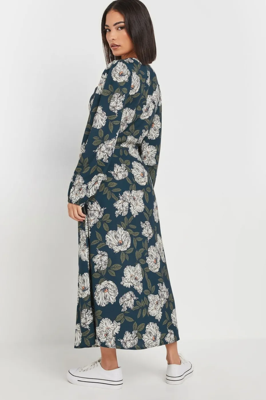 Pixiegirl Petite Navy Blue Floral Midi Tea Dress