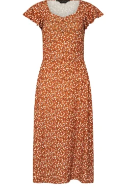 Pixiegirl Petite Rust Orange Ditsy Floral Flutter Sleeve Dress