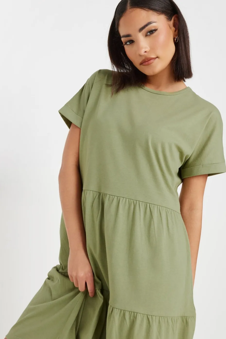 Pixiegirl Petite Sage Green Tiered Smock Dress