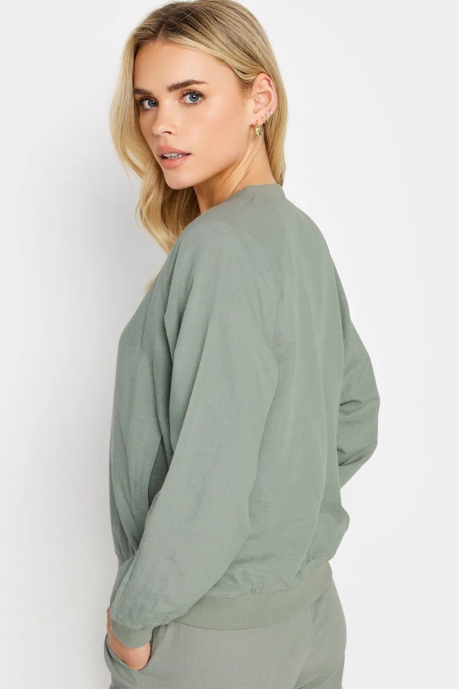 Pixiegirl Petite Sage Green Linen Bomber Jacket