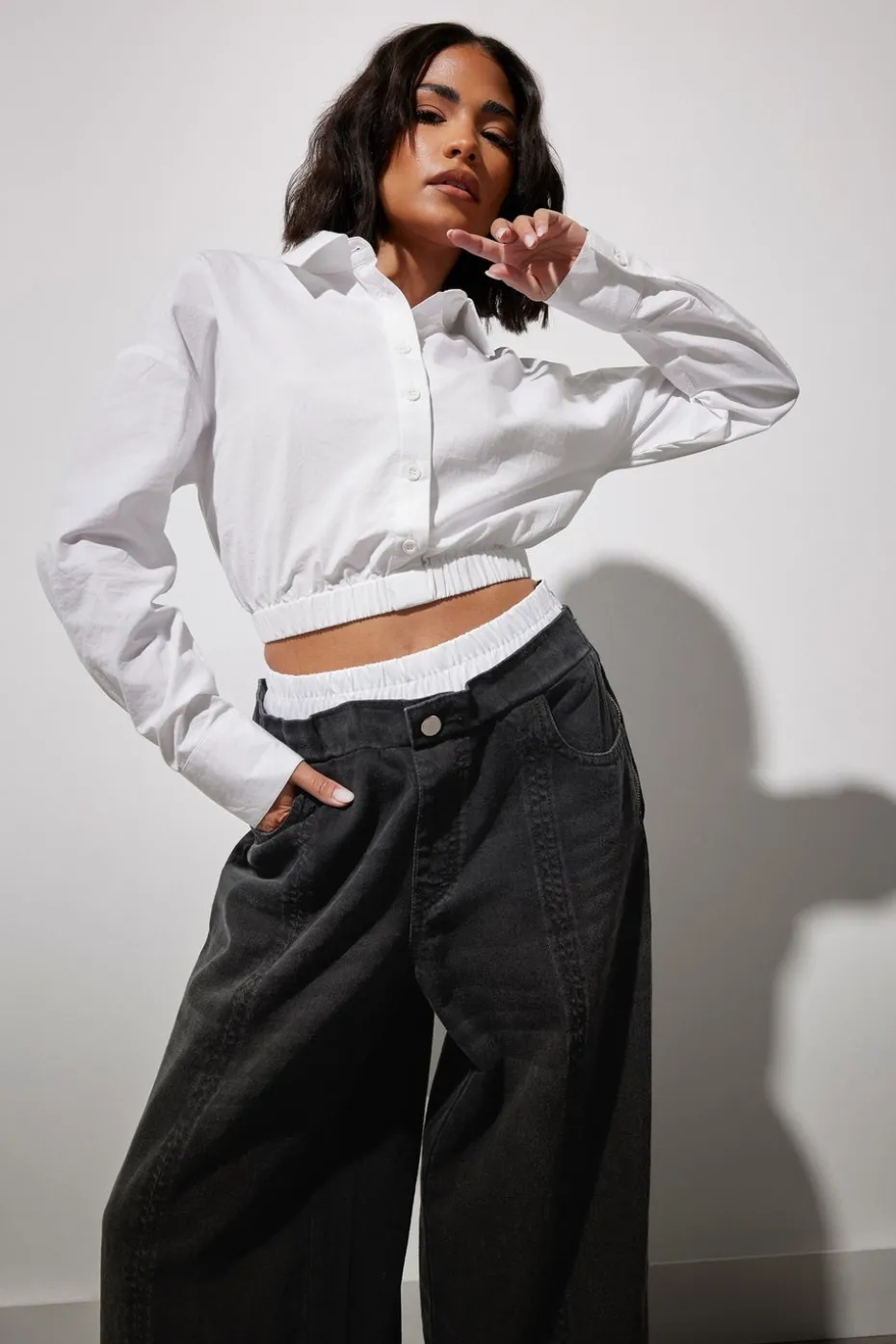 Pixiegirl Petite White Cotton Elasticated Hem Shirt