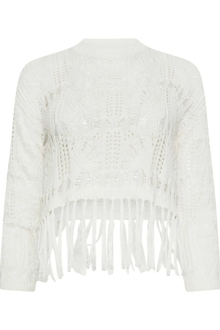 Pixiegirl Petite White Crochet Tassel Jumper