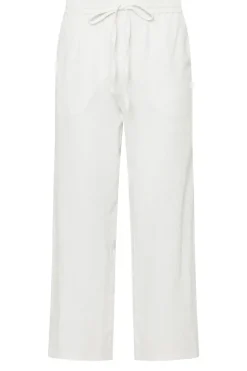 Pixiegirl Petite White Linen Drawstring Wide Leg Trousers