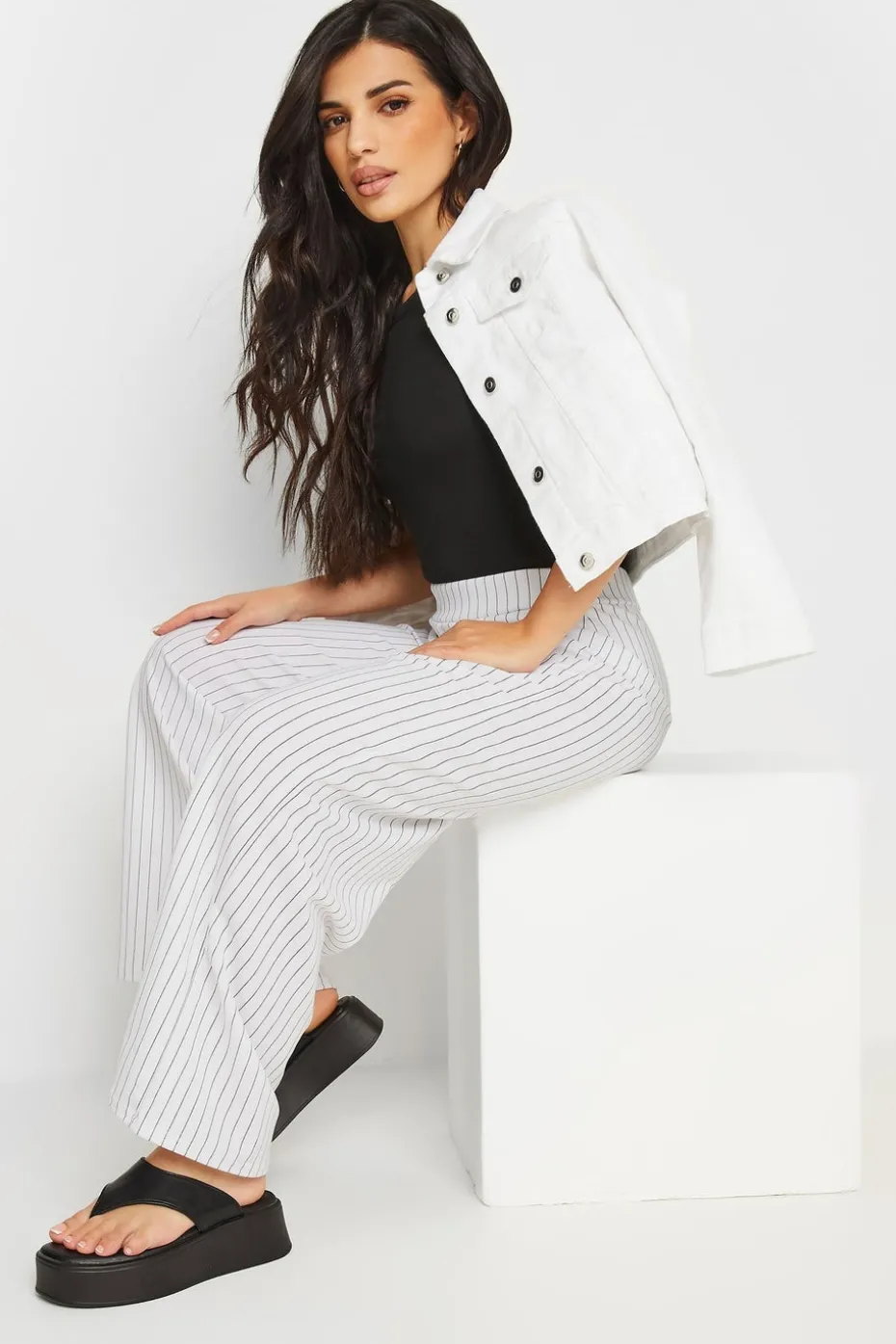 Pixiegirl Petite White Pinstripe Wide Leg Trousers
