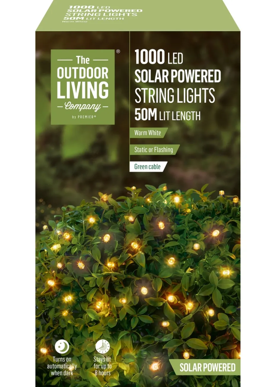 Premier Decorations 1000 LED Warm White Solar String Lights