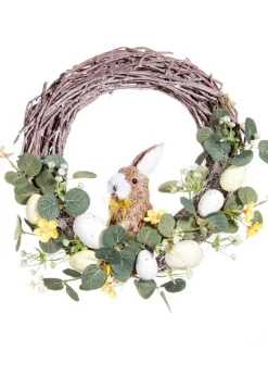 Premier Decorations Rattan Easter Wreath with Rabbit & Eggs