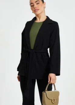 Quiz Black Petite Tie Waist Blazer