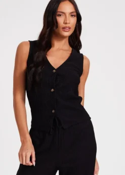 Quiz Black V Neck Textured Waistcoat