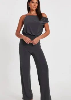 Quiz Charcoal Asymmetric Draped Jumpsuit