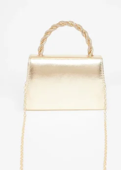 Quiz Gold Diamante Twist Top Handle Bag