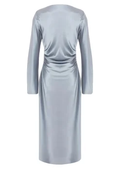Quiz Grey Satin Ruched Side Midaxi Dress