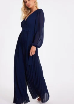 Quiz Navy Chiffon Pleated Jumpsuit