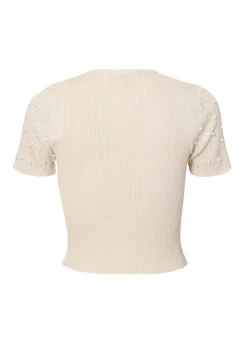 Quiz Stone Knit Embellished Crop Top