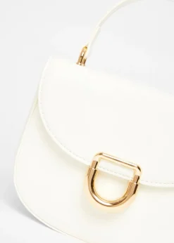 Quiz White Faux Leather Top Handle Bag