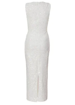 Quiz White Textured Sequin Midaxi Dress