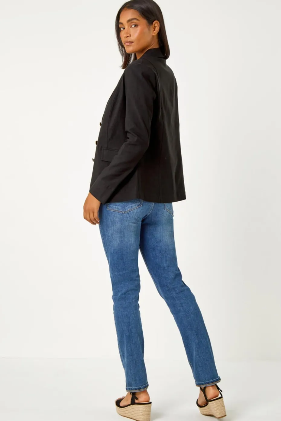 Roman Black Button Detail Stretch Blazer